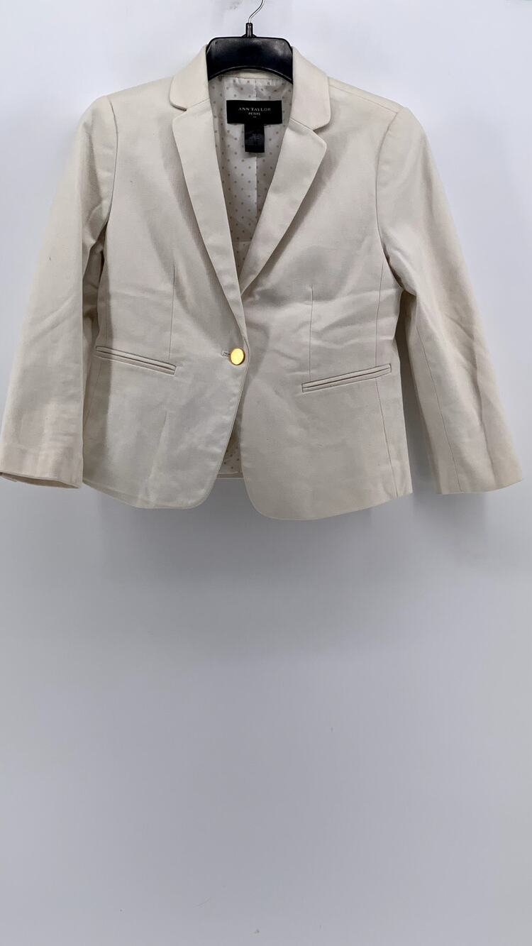 ANN TAYLOR Women's Petite Beige Textured Single Button Blazer SZ 4P